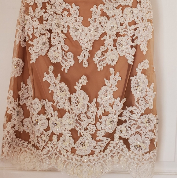 Sherri hill white/nude lace strapless cocktail dress - Picture 5 of 10